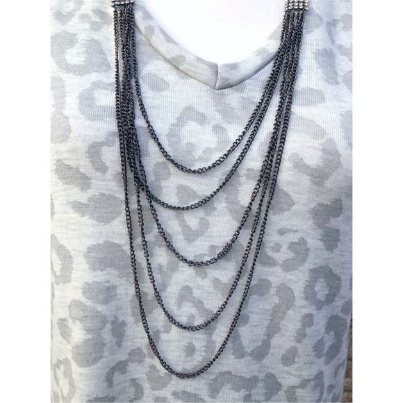 Long Layered Chain and Rhinestone Necklace - Picture 5 of 6